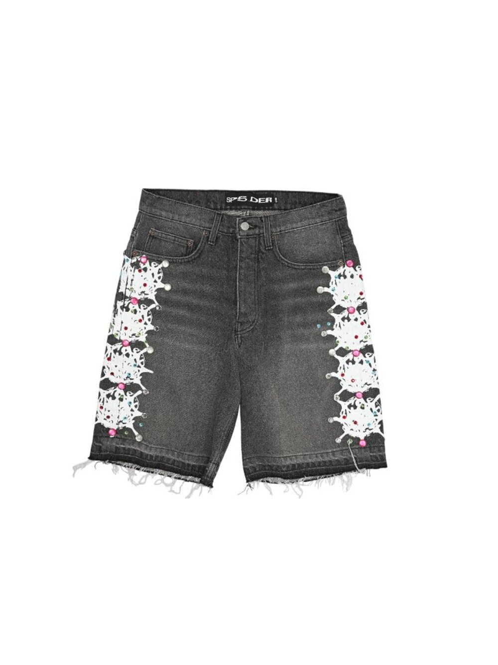 Sp5der Webstone Denim Shorts in Black Wash